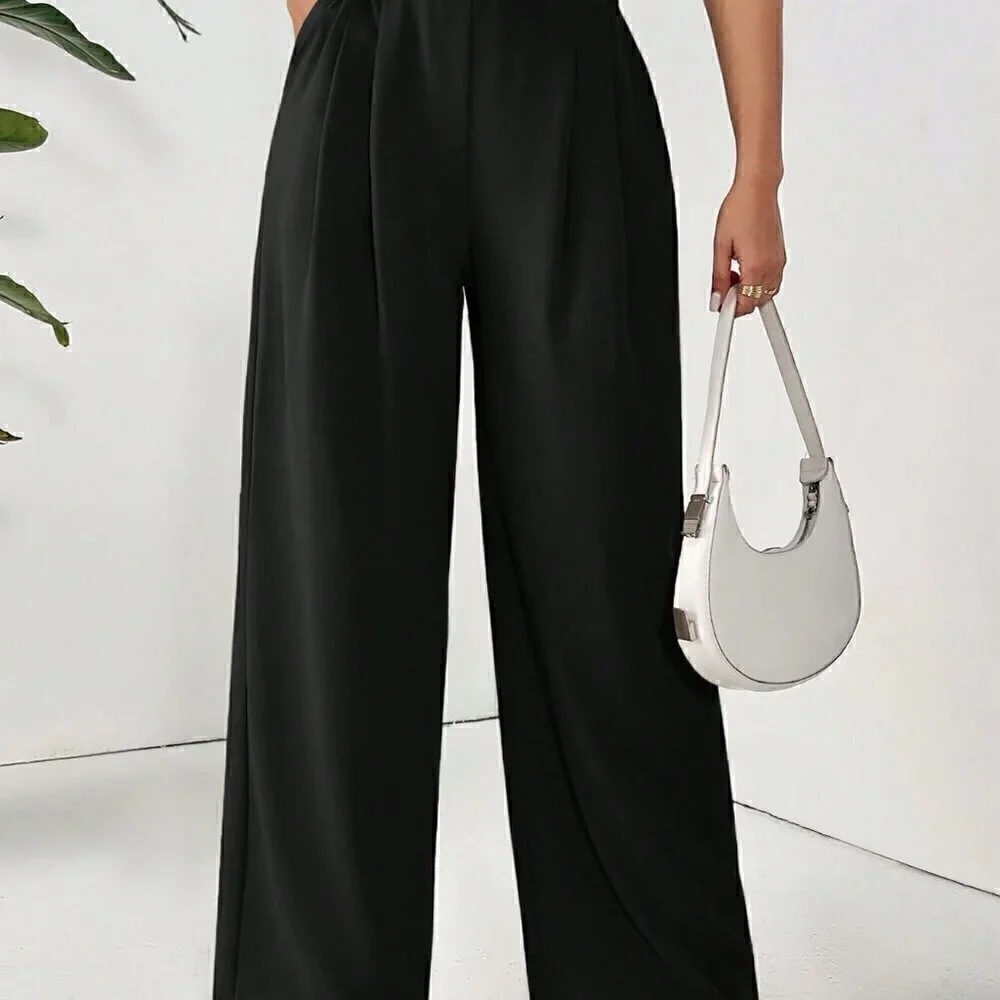 Black Casual Women's Solid Color Daily Basic Pants